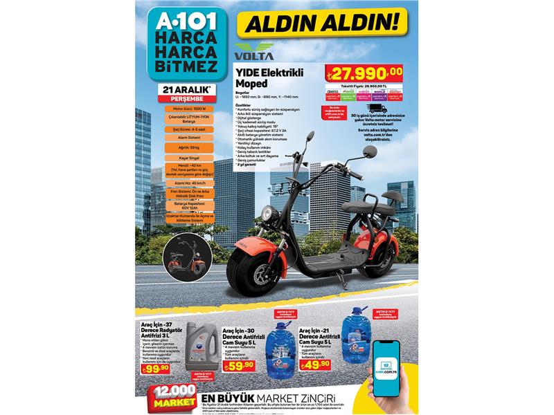 21 Aralık Günü A101’den Elektrikli Moped Fırsatı