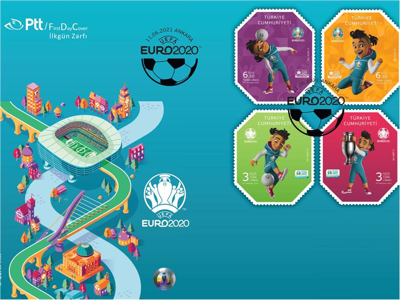PTT TARAFINDAN RESMİ LİSANSLA ÇIKARILAN “UEFA EURO 2020TM” KONULU ANMA PULU VE İLKGÜN ZARFI