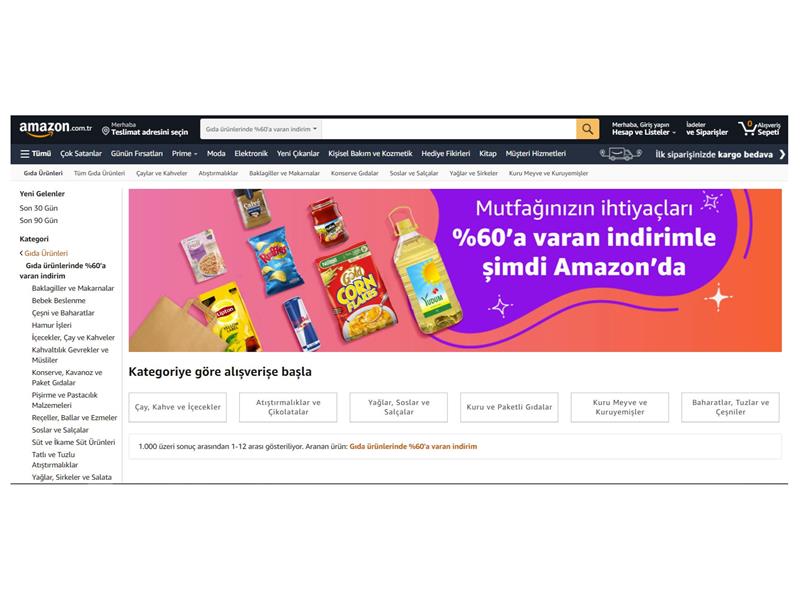 Amazon Türkiye Gıda ve İçecek kategorisi açıldı