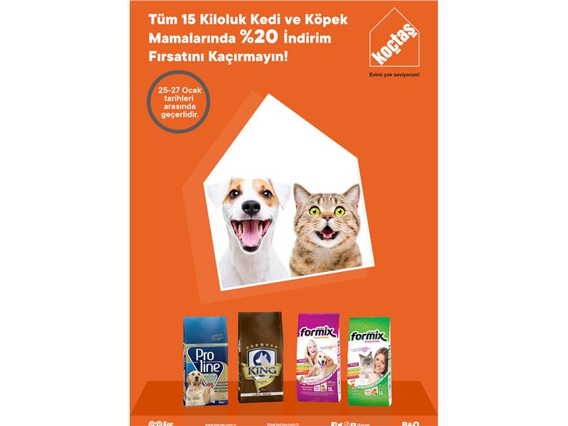 KOÇTAŞ’TAN KEDİ VE KÖPEK MAMALARINDA İNDİRİM KAMPANYASI 