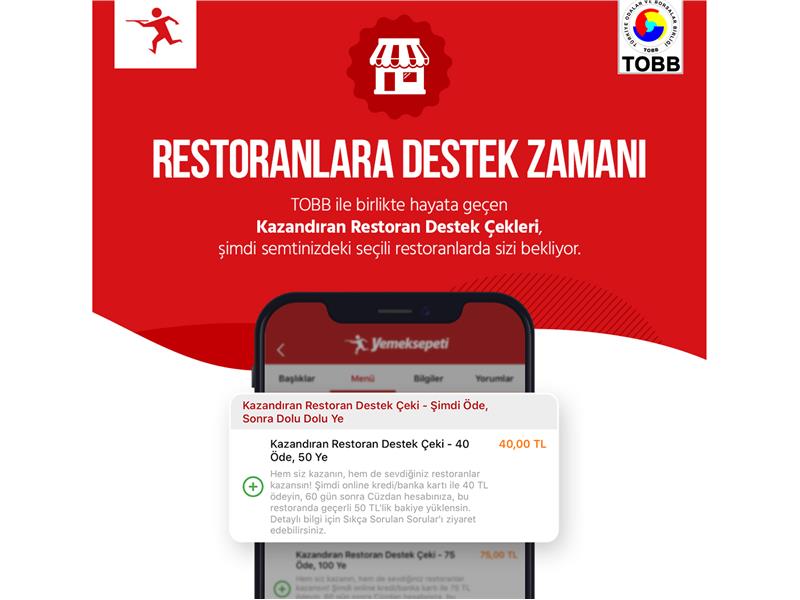 Yemeksepeti ve TOBB İş Birliği İle “Kazandıran Restoran Destek Çeki” Kampanyası 