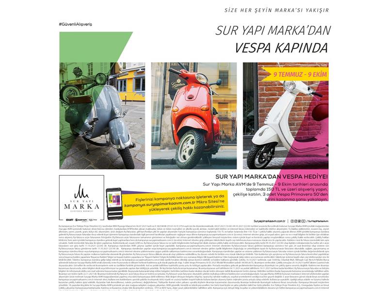 Sur Yapı Marka AVM’de 3 adet Vespa sahiplerini bekliyor